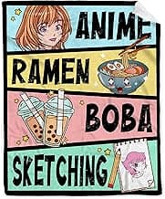 Anime Blanket Gifts for Girls Kawaii Anime Decor for Women Anime Ramen Boba Sketching Flannel Blanke