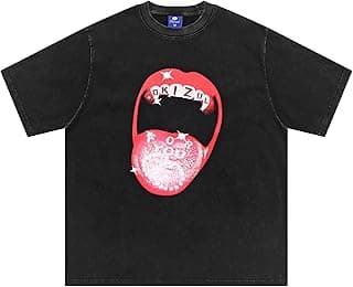 Okizul Vintage Graphic Oversized T-Shirt for Men and Women Cotton Casual Tee Crew Neck Streetwear Ae