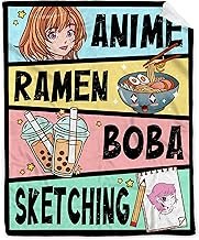 Anime Blanket Gifts for Girls Kawaii Anime Decor for Women Anime Ramen Boba Sketching Flannel Blanke
