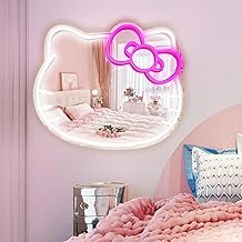 MCJSGSP Anime Hello Kit Mirror with Light Neon Signs for Wall Decor, Teen Girl Gift,Makeup Mirror ne
