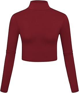 Kindcall Lightweight Mock Turtleneck Crop Tops Long Sleeve Casual Base Layer for Women