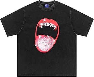 Okizul Vintage Graphic Oversized T-Shirt for Men and Women Cotton Casual Tee Crew Neck Streetwear Ae