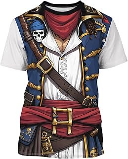 THE PIRATE KING Anime Pirate Captain Tee Tuxedo T-Shirt Funny Cosplay Costume Tee Crewneck Short Sle