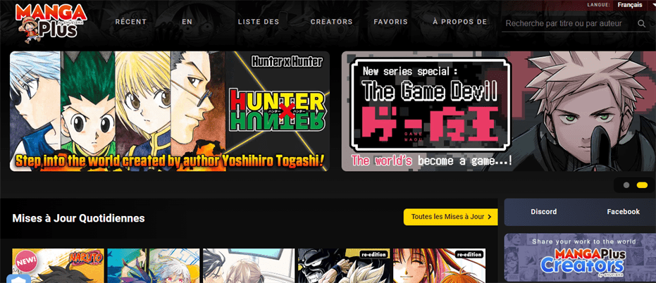 Interface mobile de Manga Plus