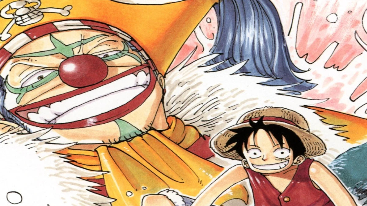 Luffy on the execution platform where Gold Roger died, with storm clouds gathering