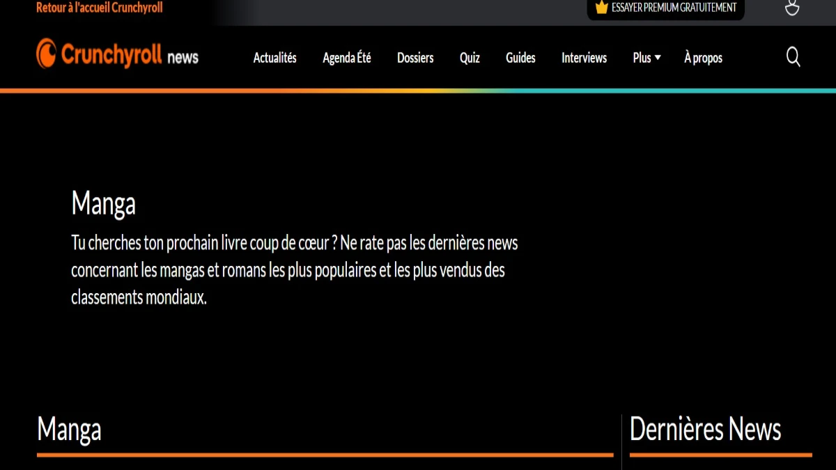 Interface de Crunchyroll Manga